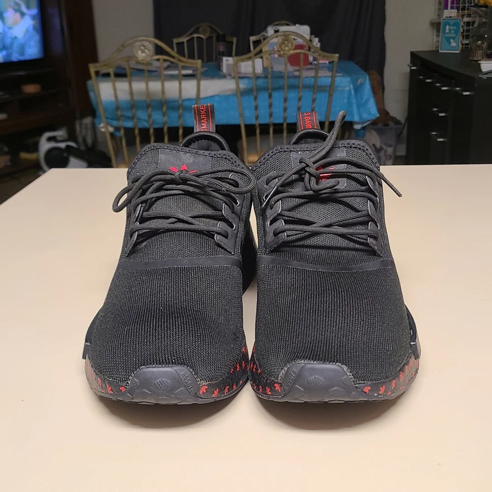Adidas NMD R1 Black Scarlet Trefoil casual running sneakers size 13